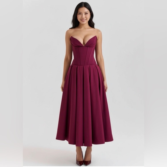 House of CB | Dresses | House Of Cb Lady Wine Strapless Midi Dress Size ...